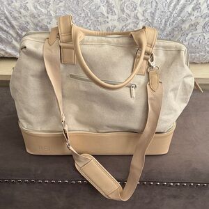 BEIS Canvas Travel Weekender Bag in Light Beige and Tan
